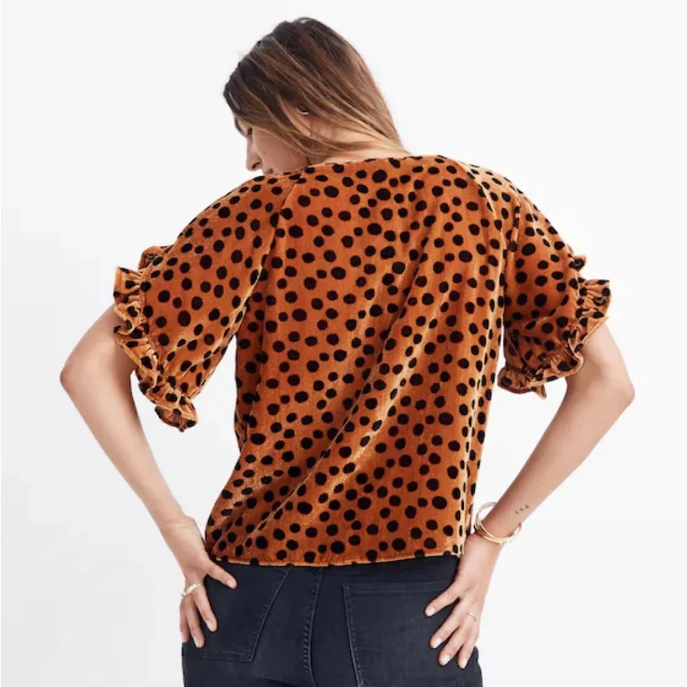 Madewell Velvet Leopard Ruffle Sleeve Top Size XS - Picture 3 of 16